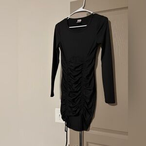 Black Long-Sleeve Ruched Bodycon Dress